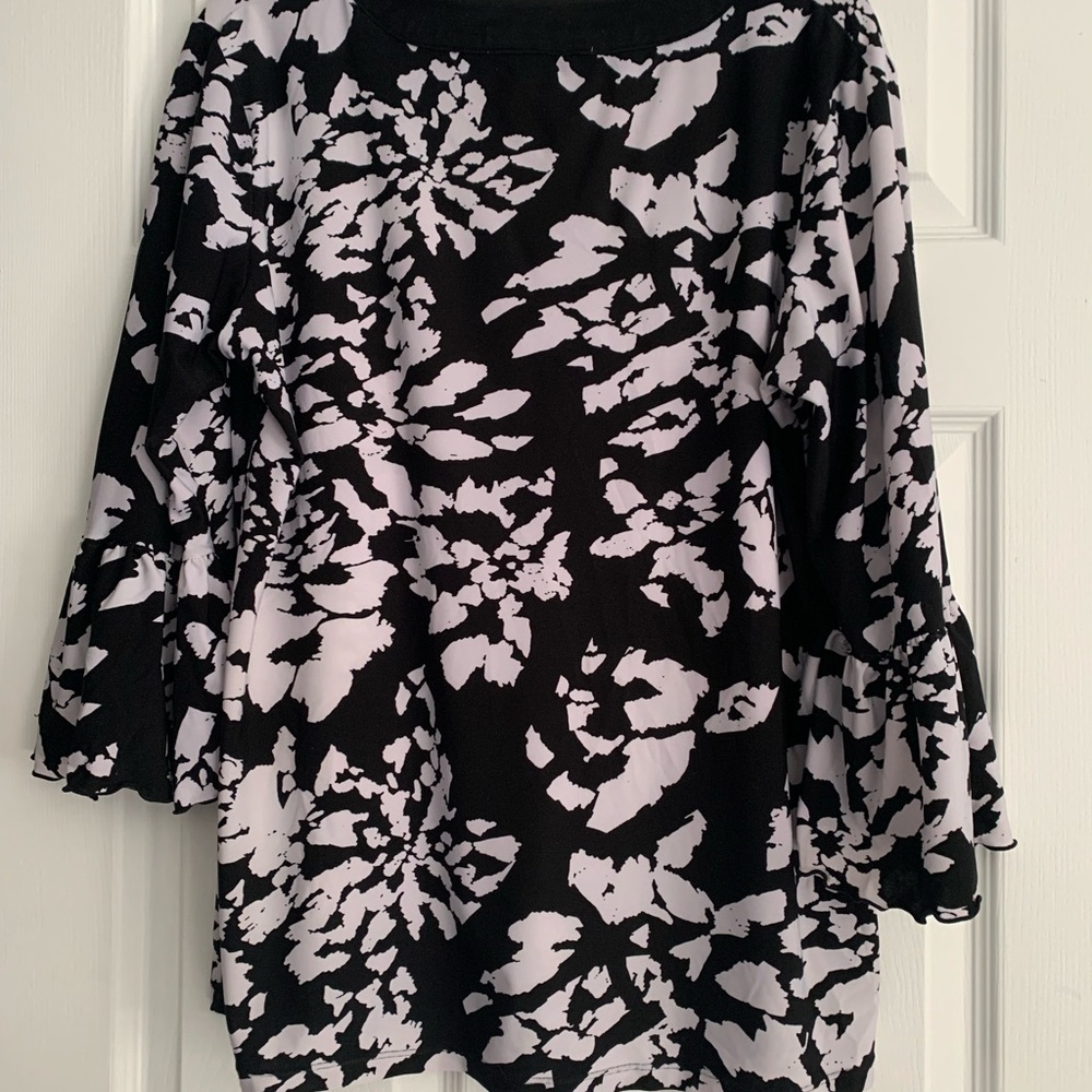 Violet + Claire Womens White Black Pullover Keyhole Design 3/4 Sleeve Size L - Picture 2 of 5